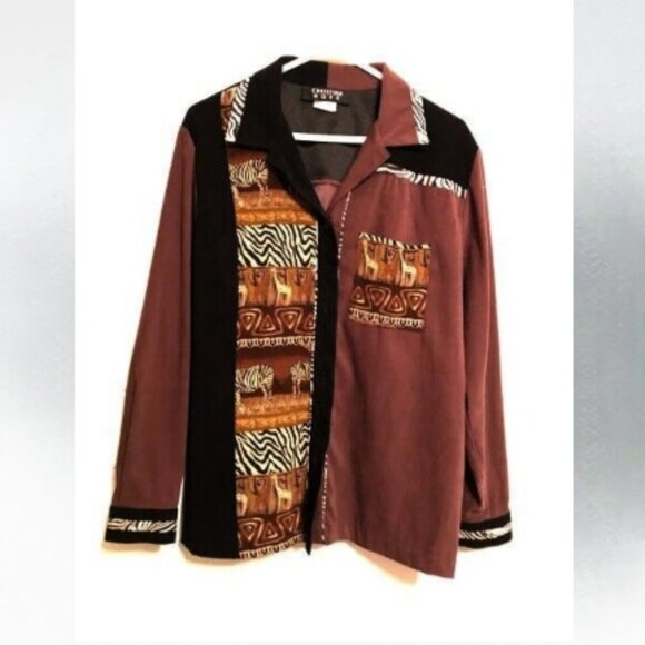 Christina Hope animal patchwork print button up dress jacket, women's size 12 - Picture 1 of 4